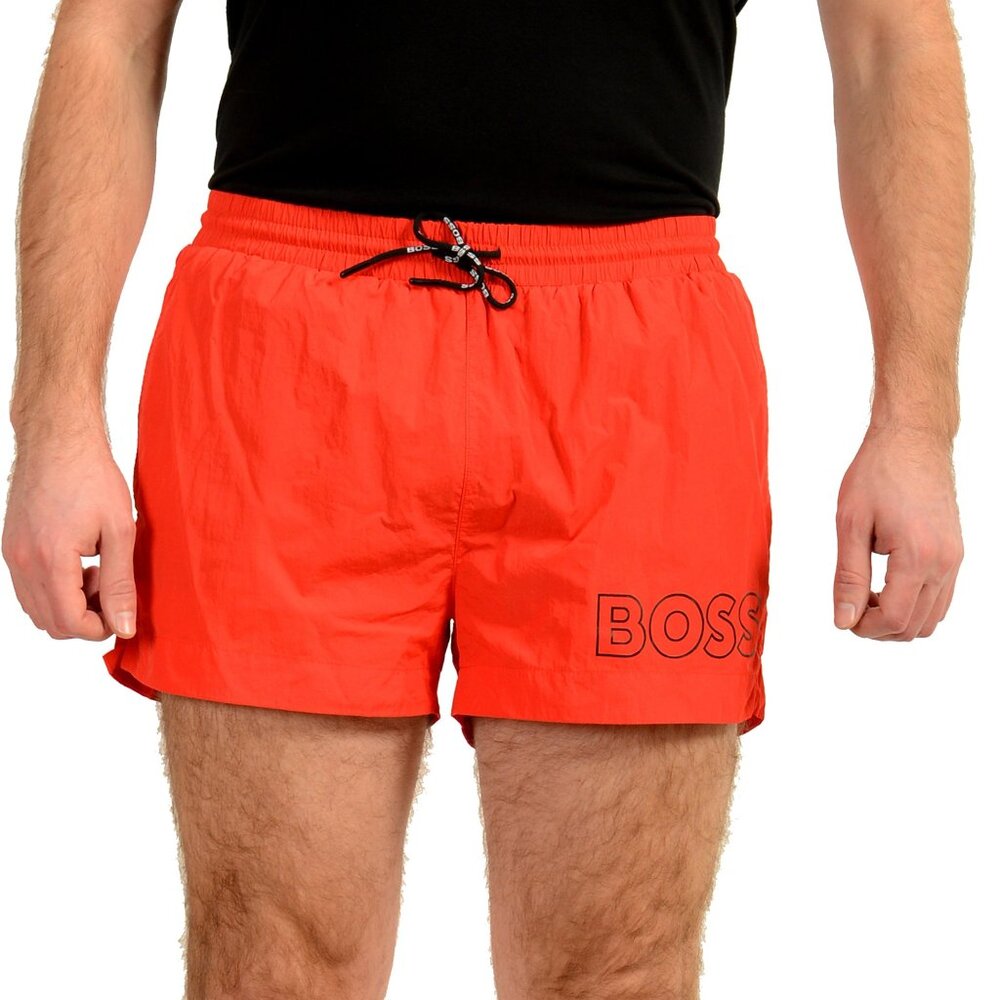 Hugo Boss Men's "Mooneye" Red Logo Print Swim Board Shorts US L IT 52